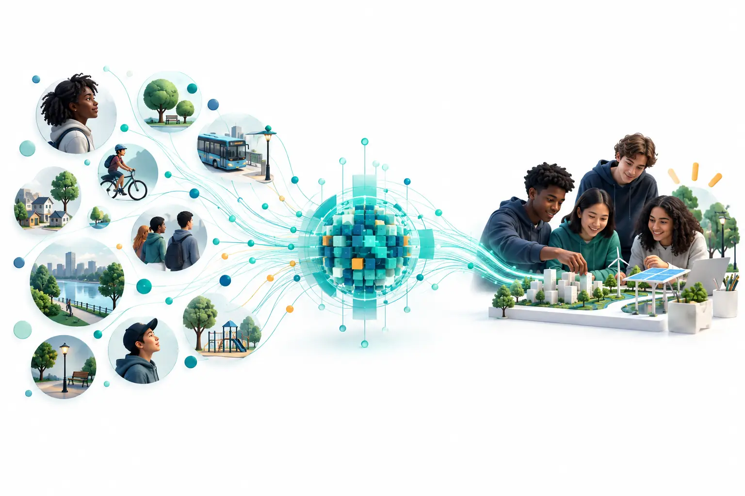 Community observations flowing through a digital intelligence network towards a young team building a practical solution